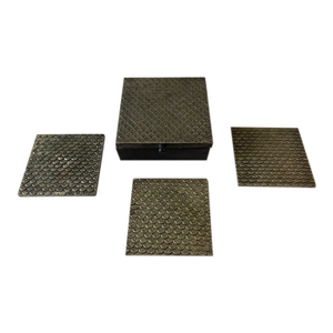 Vintage Metal and Wood Coasters and Storage Box