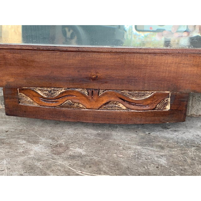 Wood Antique Arts & Crafts Carved Oak Wall Mirror, circa 1920 For Sale - Image 7 of 18