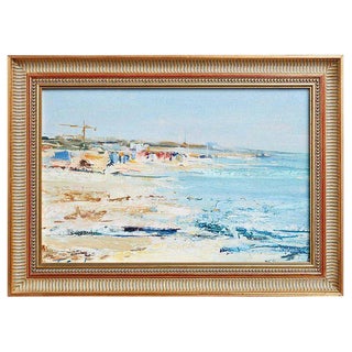 Mid Century T. Scola Coastal Painting Oil on Board For Sale