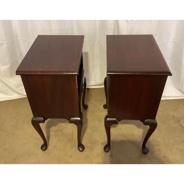 Pair of 1940’s Solid Mahogany Queen Anne Night Stands For Sale - Image 4 of 11