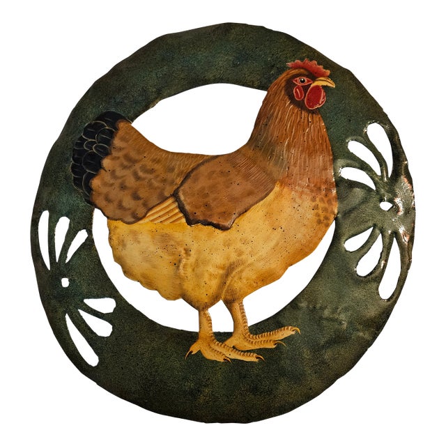Vintage Hand-Painted Metal Rooster Wall Art (2) For Sale