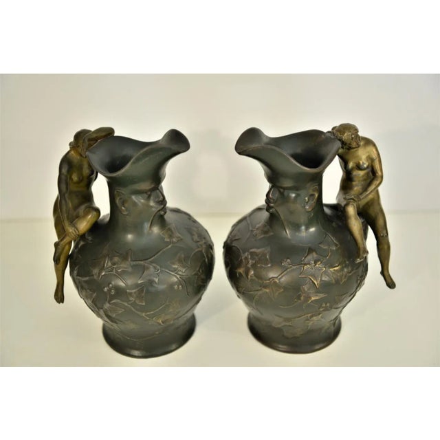 Olive Art Nouveau Pitchers from Charles Théodore Perron, 1900s, Set of 2 For Sale - Image 8 of 13