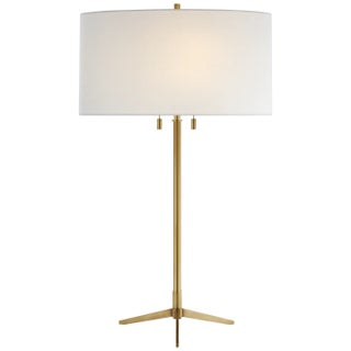 Thomas O'Brien by Visual Comfort Signature Caron Table Lamp in Hand-Rubbed Antique Brass with Linen Shade For Sale