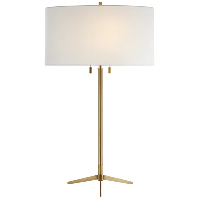Thomas O'Brien by Visual Comfort Signature Caron Table Lamp in Hand-Rubbed Antique Brass with Linen Shade For Sale
