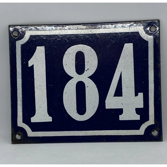 Mid 20th Century French Blue & White Enamel House Building Sign “184” For Sale - Image 4 of 12