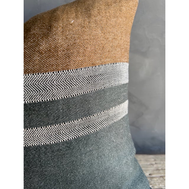 Belgian Linen Aloutte Pillow With Stripes Includes Down Feather Insert For Sale - Image 4 of 7