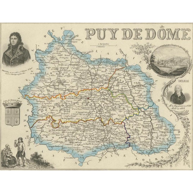 Antique Map of Puy-De-Dôme by Vuillemin, 1850 For Sale - Image 4 of 12