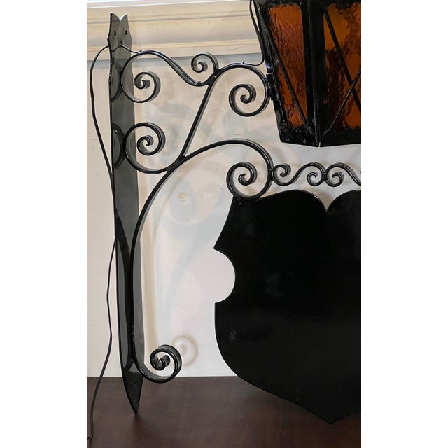 Heavy Antique Oudoor Wall Mounted Light Fixture With Glass Panels and Sign For Sale In Chicago - Image 6 of 8
