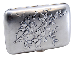 Art Nouveau Silver Cigarette Case with Embossed Floral Motifs