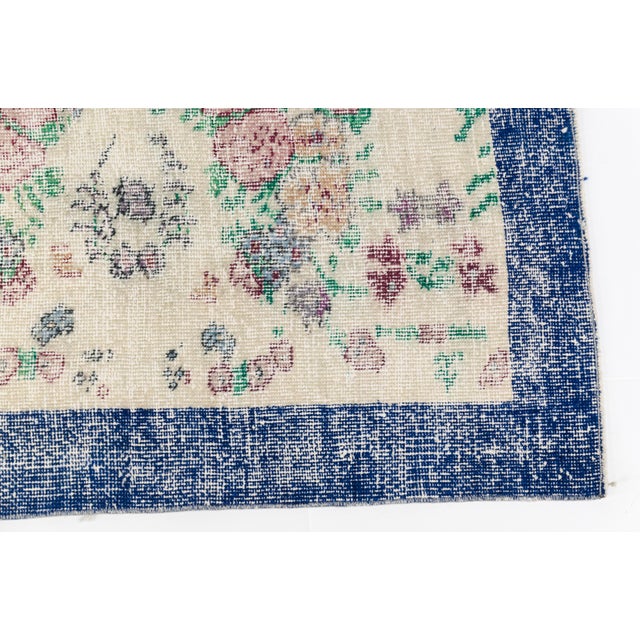 Hand Knotted Beige and Blue Wool Runner Rug For Sale - Image 6 of 12