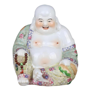 Chinese Vintage Ceramic Buddhist Sculpture,Hand Carved Famille Rose Porcelain Statue of Maitreya Buddha
