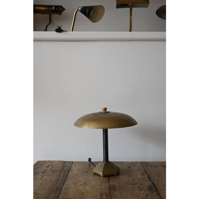 Bertil Brisborg for Nordiska Kompaniet style sculptural brass table lamp. The round shade is a hand engraved Chinese brass...
