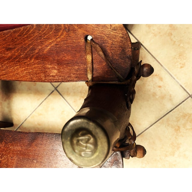 Antique Egyptian Ottoman with Brass Ornamentation and Leather, 1920s For Sale - Image 15 of 18