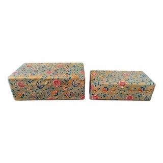 2 Wooden Keepsake Boxes Adorned With Jacobian Flowers For Sale