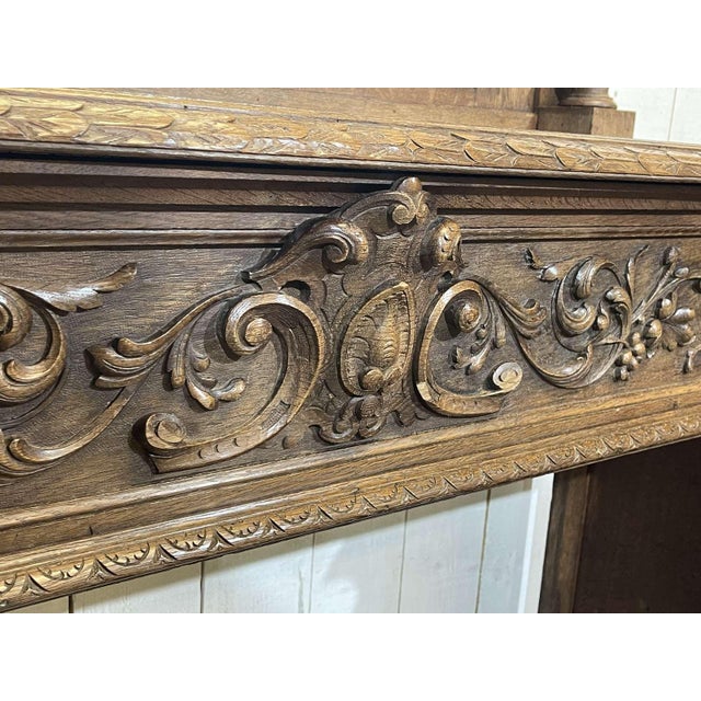 Tan Early 20th Century Louis XIII Oak Fireplace and Overmantel For Sale - Image 8 of 14