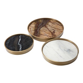 Regina Andrew Modern Brass and Marble Mixer Trays - Set of 3 For Sale