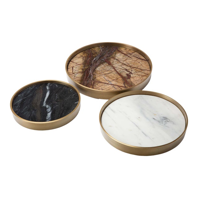 Regina Andrew Modern Brass and Marble Mixer Trays - Set of 3 For Sale