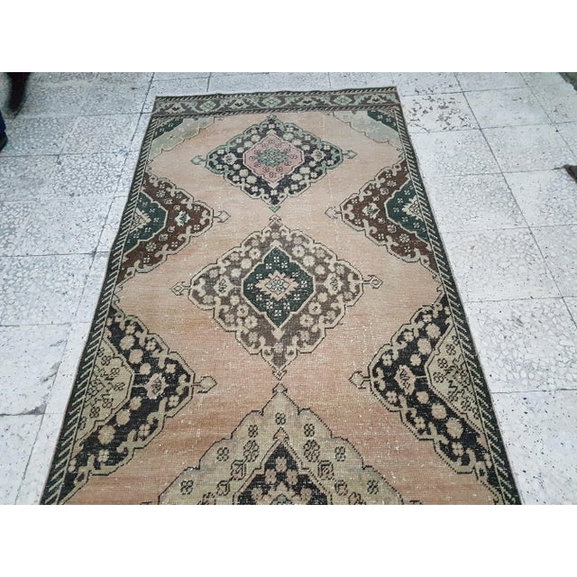 1970s Hand Knotted Vintage Turkish Anatolian Oushak Runner 3'8" X 12'8" For Sale - Image 4 of 12