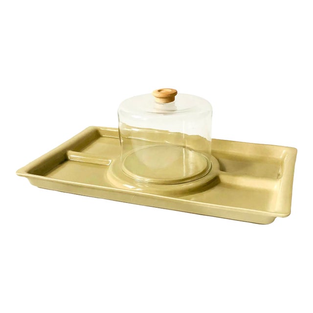 Large Cheese and Cracker Tray With Cloche For Sale
