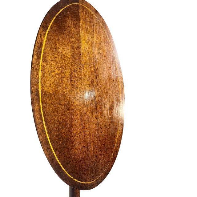 Vintage English Georgian Style Banded Mahogany Tilt Top Candlestick Table For Sale - Image 6 of 15