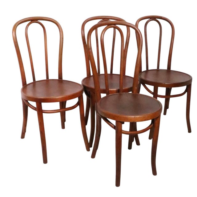 Thonet Early 20th Century Set of Four Vienna Secessionist Style Thonet Bentwood Cafe Bistro Dining Chairs For Sale - Image 4 of 13