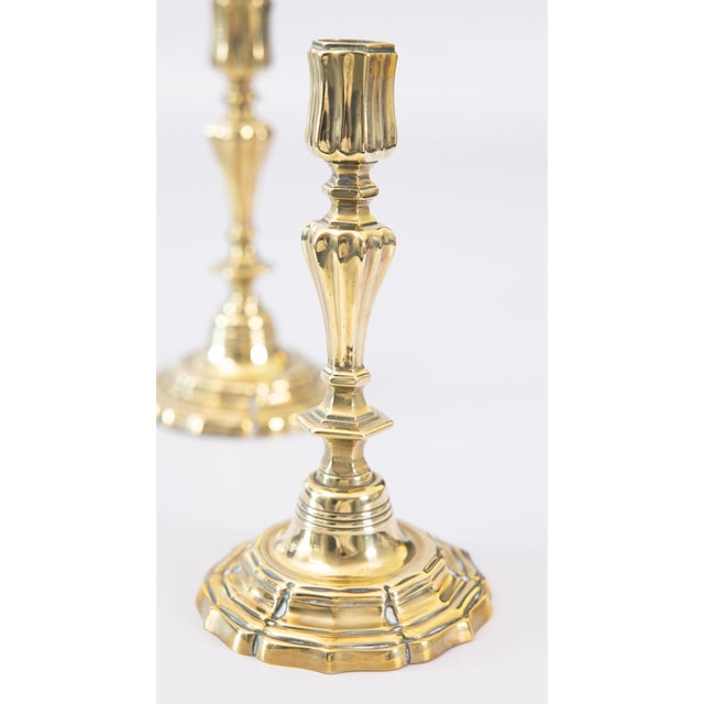 Antique Art Nouveau English Brass Candlesticks - A Pair For Sale - Image 4 of 10
