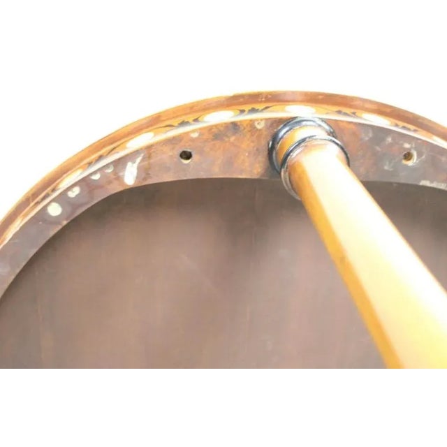 Brown 1950s Empire Style Round Entry or Side Table Inlaid With Mother of Pearl For Sale - Image 8 of 9