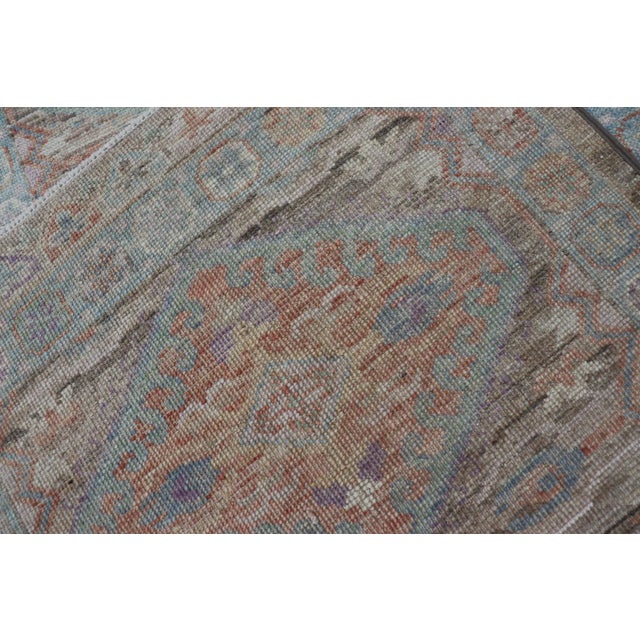 Hand Knotted Modern Oushak Geometric Medallion Designed Runner For Sale - Image 12 of 13