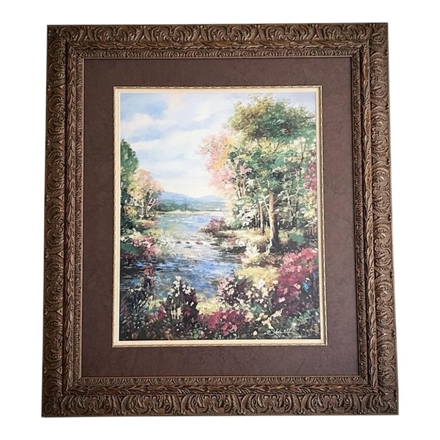Vintage Signed & Numbered Landscape Print by B. Sikes (1997) in Large Ornate Carved Frame – 47” X 41” For Sale