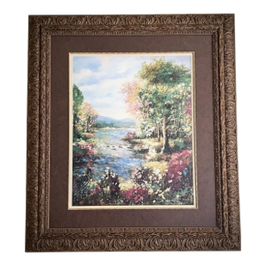Vintage Signed & Numbered Landscape Print by B. Sikes (1997) in Large Ornate Carved Frame – 47” X 41”
