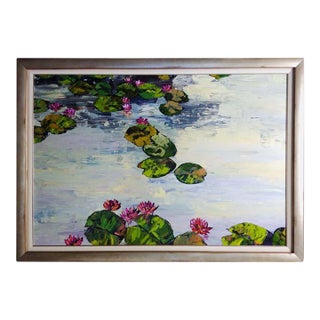 Maya Eventov Original Painting on Canvas Custom Framed Lily Pads For Sale