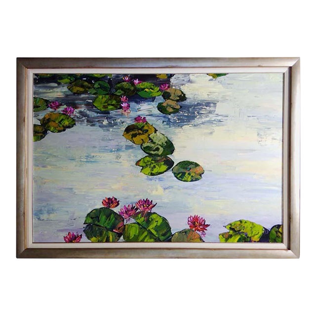 Maya Eventov Original Painting on Canvas Custom Framed Lily Pads For Sale
