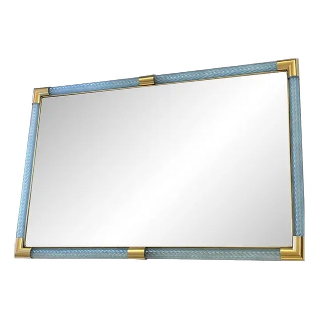 Italian-Style Light Blue Mirror with Torchon-Torciglione Murano Glass by Simoeng for Simoeng For Sale