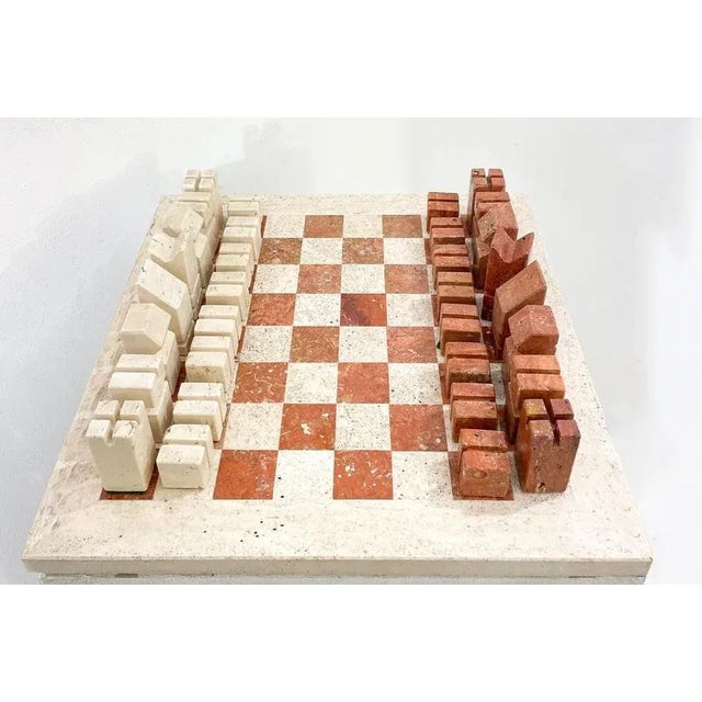 Chess Game in Two Colored Travertine by Angelo Mangiarotti, Italy, 1970s For Sale - Image 6 of 8