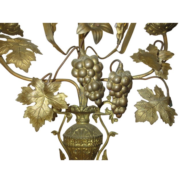 1940s Tall Brass Floral Candleholder For Sale - Image 4 of 8