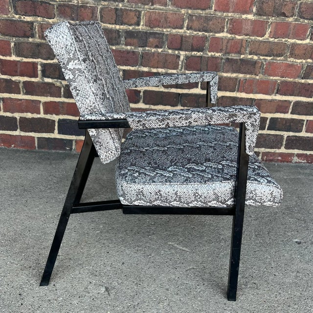 Mid 20th Century Faux Snake Skin and Metal Armchair by All-Steel Reupholstered Restored For Sale - Image 5 of 13