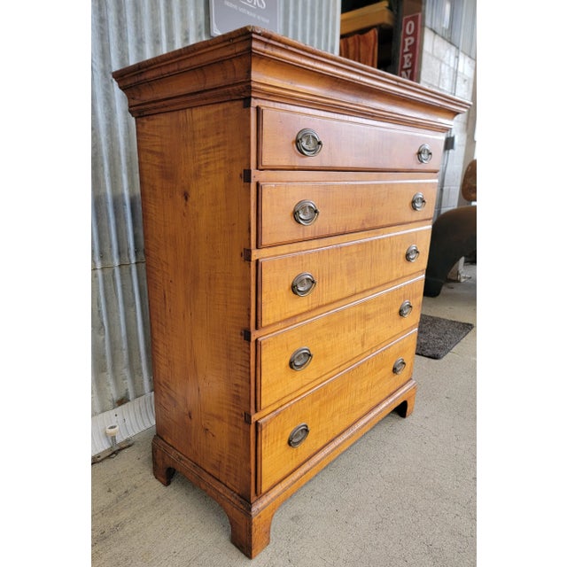 Antique American Chippendale Tiger Maple Tall Chest / Dresser For Sale - Image 4 of 12