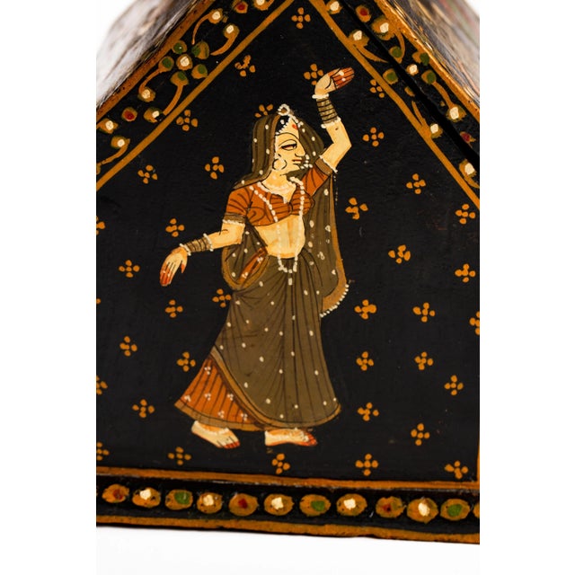 Wood Vintage Rajasthani Indian Hand Painted Wood Jewelry Dowry Box For Sale - Image 7 of 13