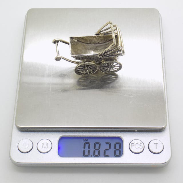 Silver Vintage Italian Handmade Genuine Silver Stroller Miniature Dollhouse Figurine For Sale - Image 8 of 10