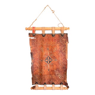 Vintage Handcrafted Leather Folk Art Wall Hanging For Sale