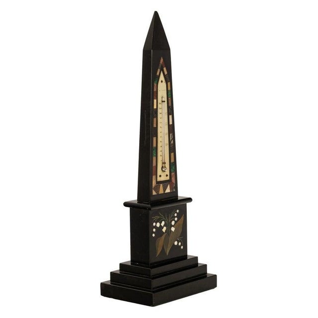 Gemstone Antique Pietra Dura Marble Desk Obelisk Thermometer Ashford Blue John Derbyshire Circa 1860 For Sale - Image 7 of 9