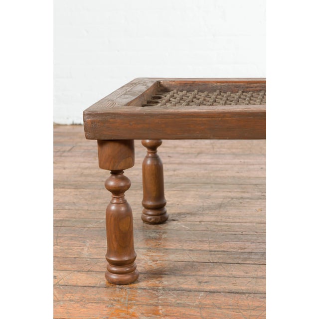 Wood Antique Indian Window Grate Made into a Coffee Table with Turned Baluster Legs For Sale - Image 7 of 13