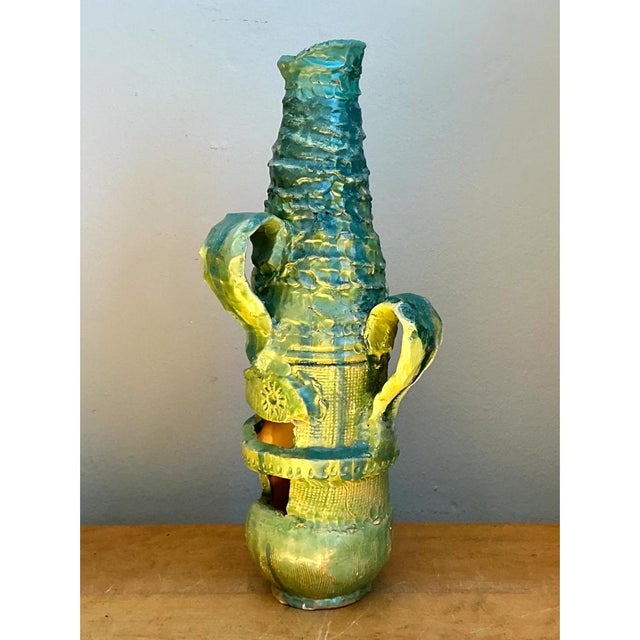 Vintage Abstract Glazed Cutout Ceramic Vase For Sale - Image 12 of 12