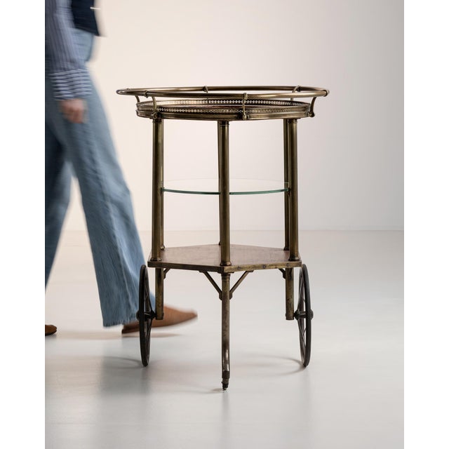 1960s French Brass & Glass Bar Cart For Sale - Image 4 of 10