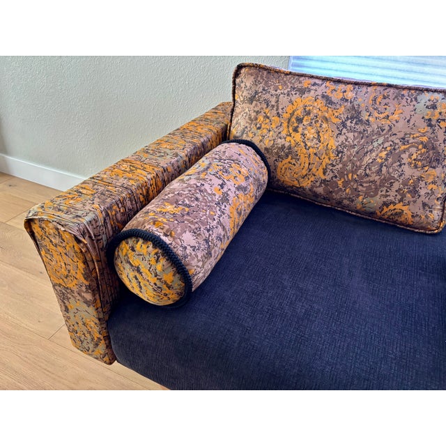 1960's MCM Sofa - Reupholstered in a Luxuriously Soft Black Chenille and a Burnt Orange/Tan/Brown Paisley Cotton Fabric For Sale In San Diego - Image 6 of 11