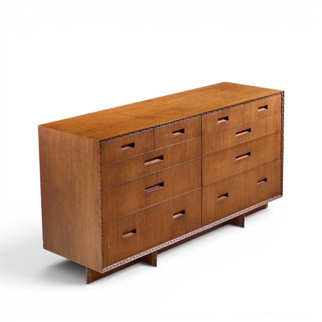 Frank Lloyd Wright for Henredon Taliesin Mid Century 10 Drawer Mahogany Lowboy Dresser For Sale - Image 11 of 12
