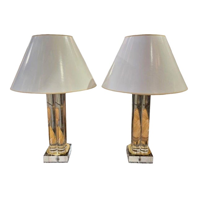 Mid Century Modern Lucite and Brass Lamps For Sale