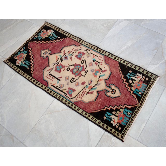 Terra Cotta 1970s Small Rug, Entryway Rug, Bath Mat, Kitchen Decor, Turkish Rug, Door Mat 1'8" X 3'6" For Sale - Image 8 of 12
