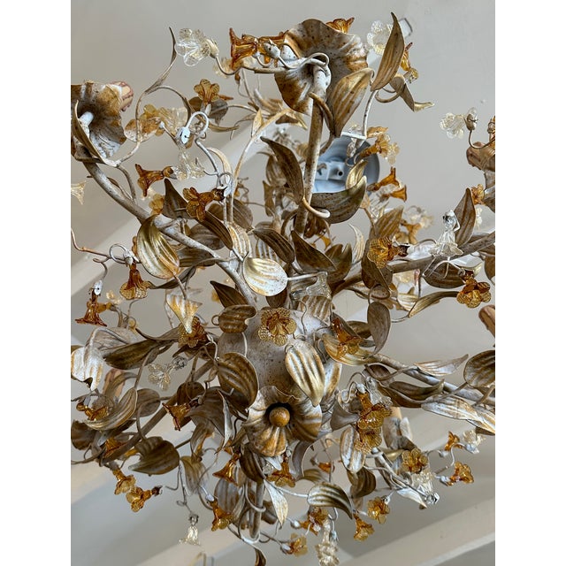 Italian Painted Metal & Murano Glass 8 Arm Chandelier For Sale In Philadelphia - Image 6 of 6