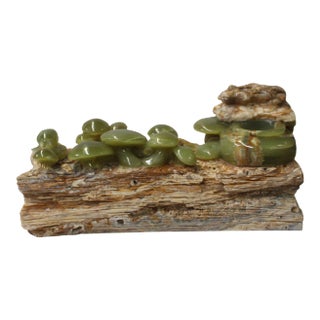 Natural Stone Carved Snail Mushroom on Wood Fengshui Display Figure For Sale